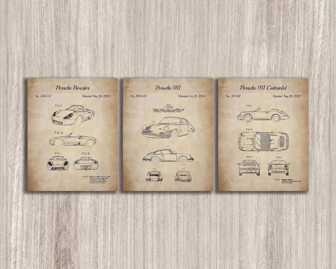 Vintage Porsche Car Patent Prints, Garage Wall Art (instant Download ...