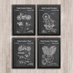 Láminas de patentes de motocicletas: motor bicilíndrico en V, cruiser vintage (descarga instantánea)