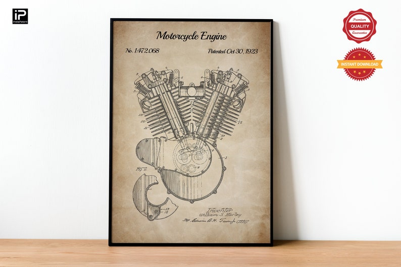 Harley Davidson Patent Print Set of 3, Harley Davidson Wall Art, Garage ...