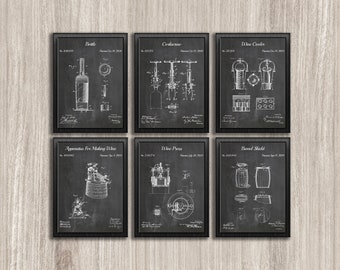 Vintage Bar Patent Prints, Set of 6, Wine & Cocktail Decor (Instant Download)