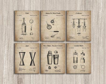 Vintage Cocktail Patent Art Prints, Set of 6 (Instant Download)