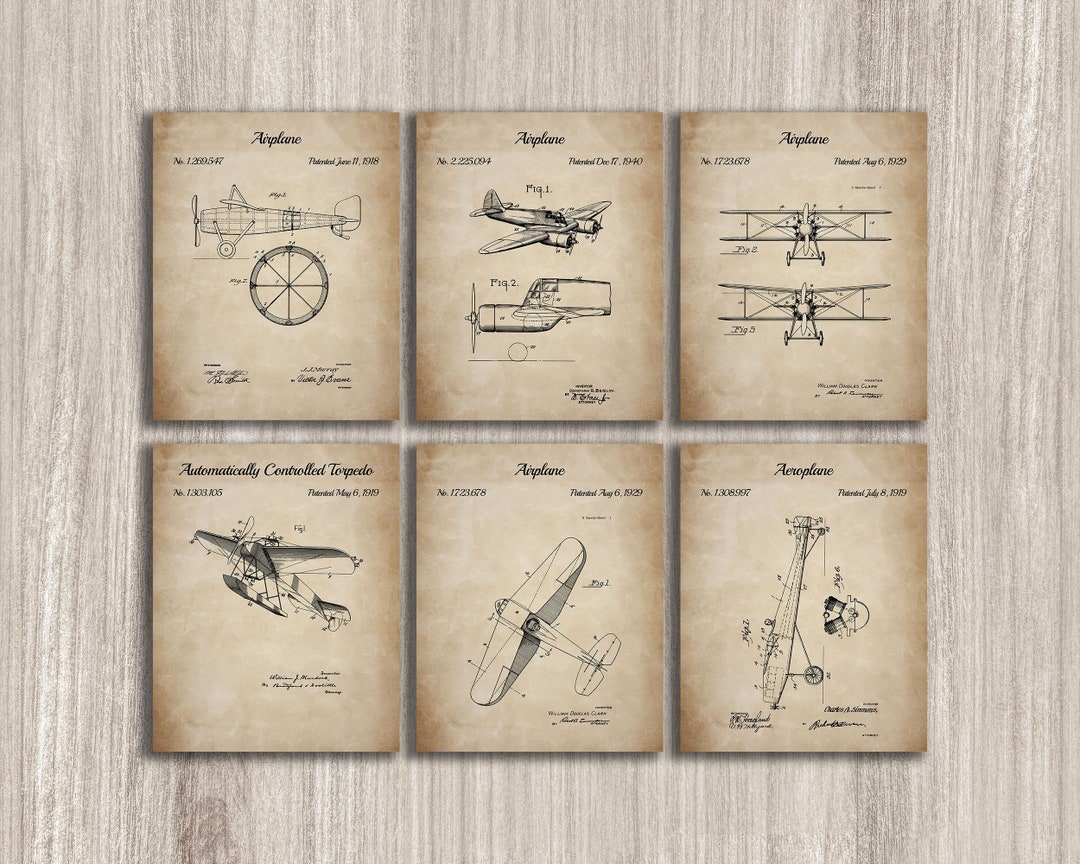 Airplane Patent Art Prints: Vintage Aviation Decor (set of 6) (instant ...