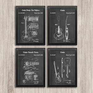 Fender Guitar Patent Prints Set of 4, Guitar Wall Art, Guitar Poster, Music Room Decor, Guitar Gift, INSTANT DOWNLOAD