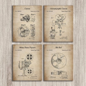 Cinema Patent Prints Set Of 4, Cinematographic Camera Print, Cinema Wall Decor, Theater Wall Art, Actor Gift, INSTANT DOWNLOAD