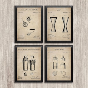 Vintage cocktail patent kunst aan de muur, set van 6, bar patent poster, drankenindustrie, drinken patent art shaker, barman cadeau, INSTANT DOWNLOAD
