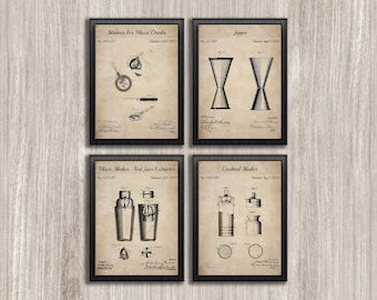 Vintage Bar Patent Art Prints, Cocktail Decor (INSTANT DOWNLOAD)