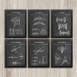 Star Wars Patent Print, Nursery Art, Set of 6, Star Wars Wall Poster, Man Cave Decor, Star Wars Gifts, X-Wing Starfighter, INSTANT DOWNLOAD