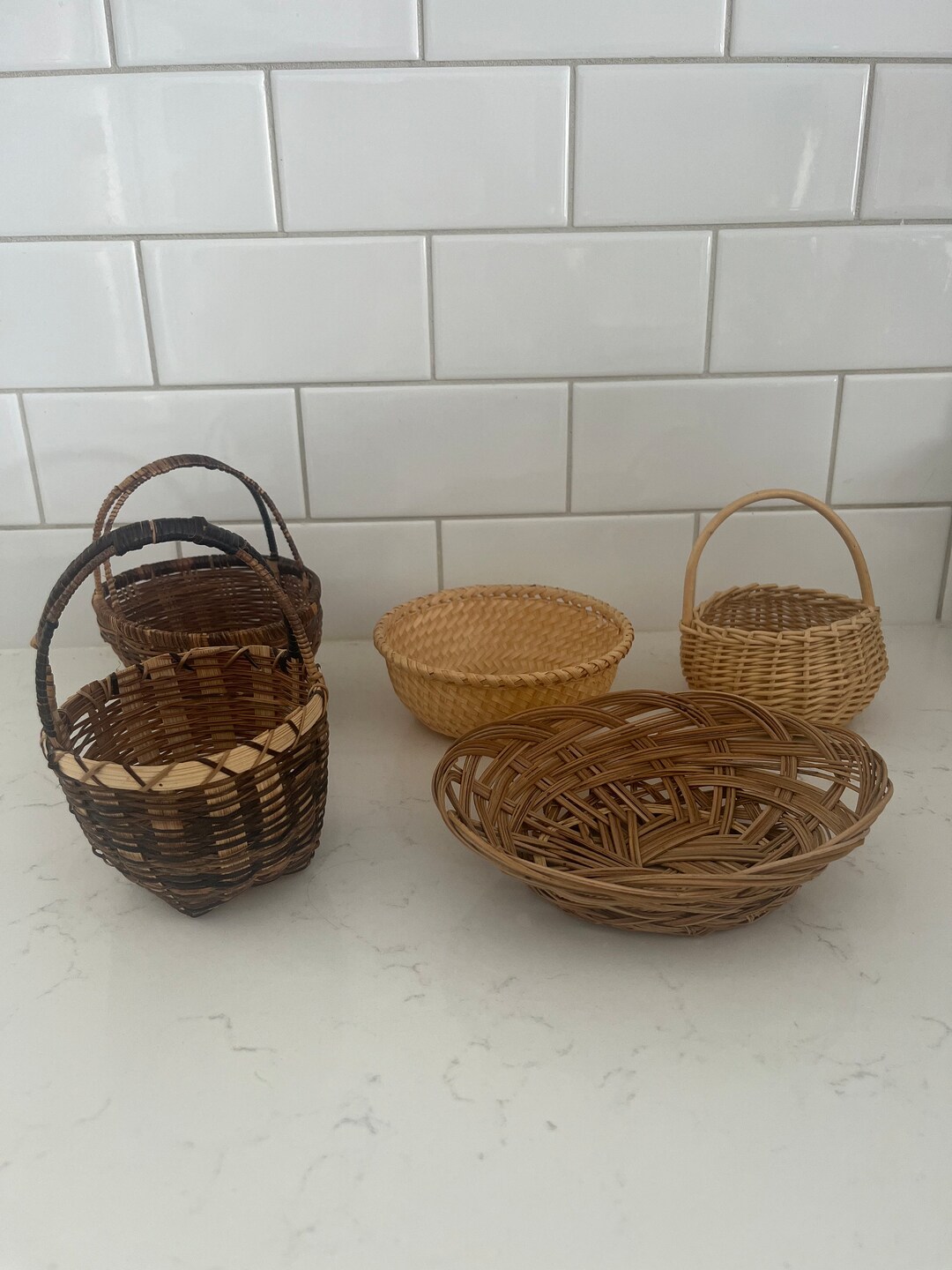 Set of 5 Miniature Wicker Baskets, Farmhouse Decor, Basket Collection