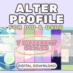 Peut inclure: Graphique numérique avec le texte "ALTER PROFILE" et "FOR DID & OSDD". L'image présente sept styles de couleurs différents, une silhouette de paysage urbain et les mots "7 DIFFERENT STYLES" et "DIGITAL DOWNLOAD".