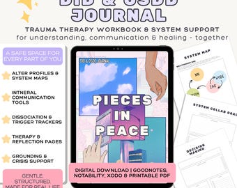 DID OSDD Journal | Trauma Workbook, Dissociation Tracker, System Support (Digital Download)