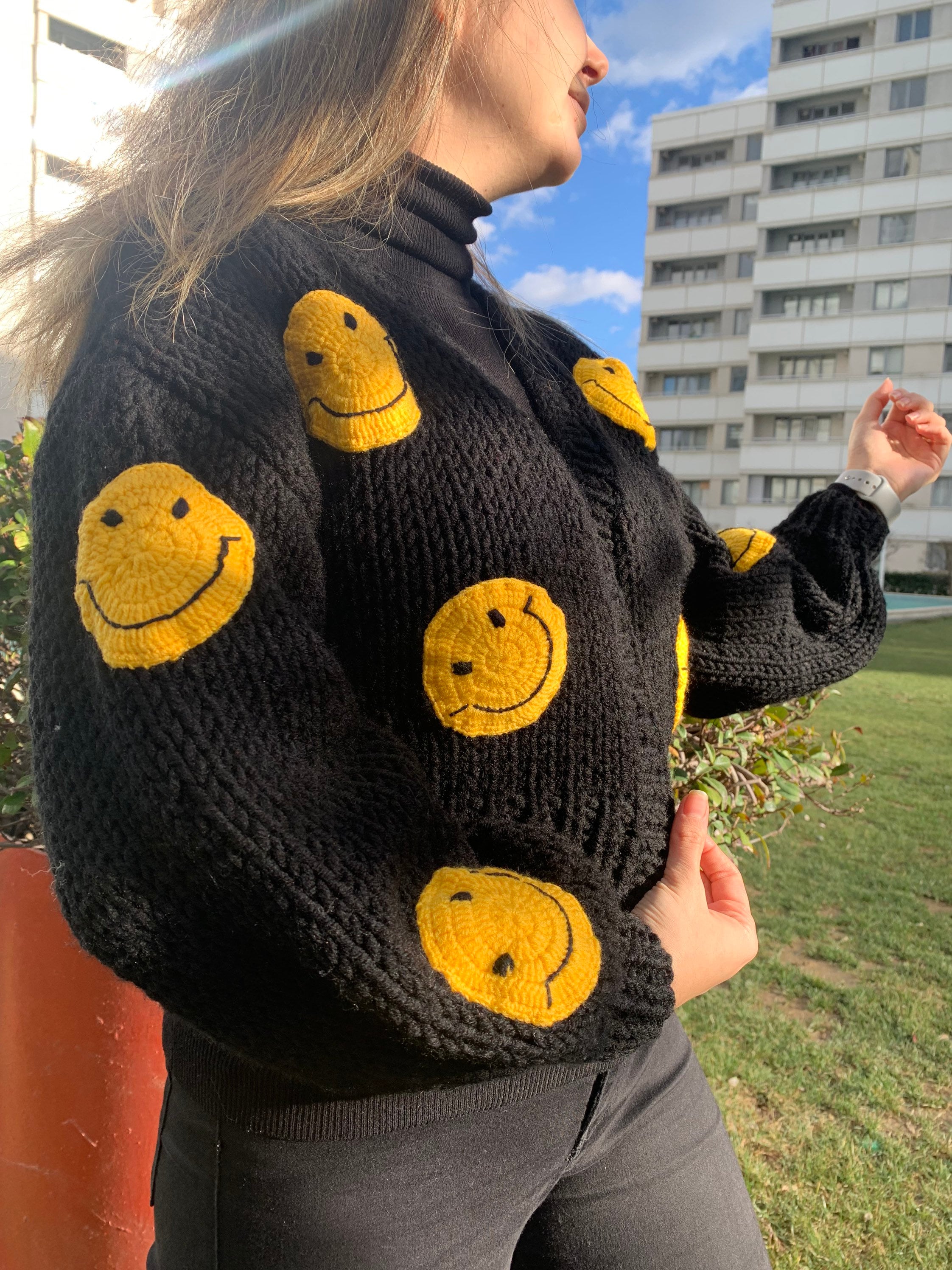 Smiley Face Cardigan | Unisex Sweater | Smiley Sweater for Smiley Face Cardigan | Unisex Sweater | Smiley Sweater for