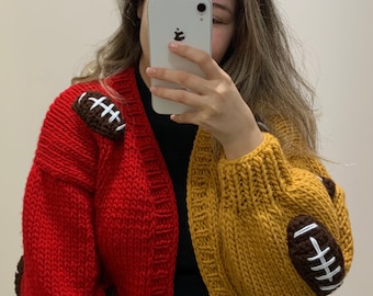 Unisex Adult Cardigan | Gift For Everyone | American Football | Crochet Football | NFL | NFL sweater | Handmade Sweater | Chunky Cardigan |