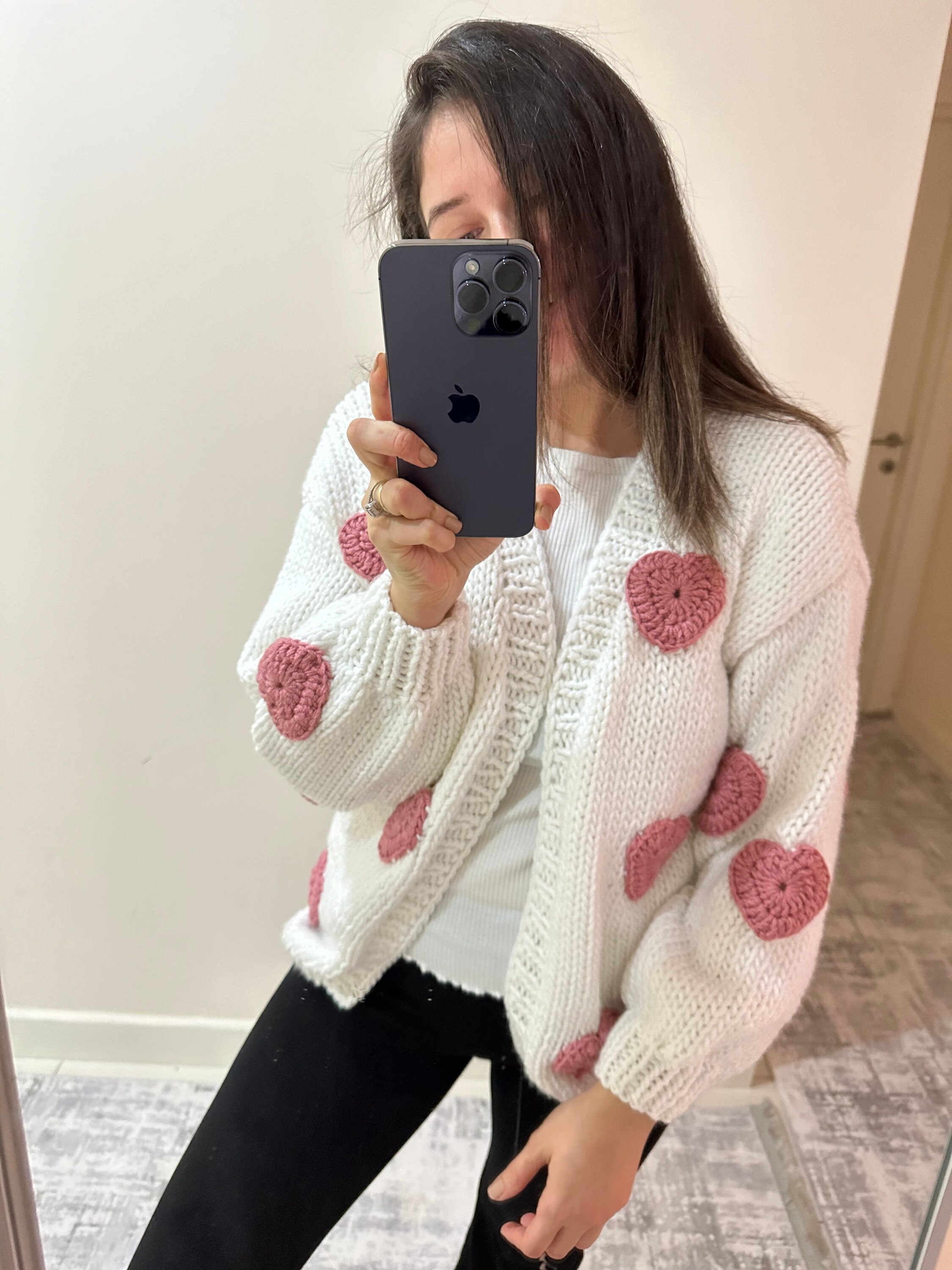 Handmade Pink Heart Cardigan / Valentines Gift / Chunky and Cozy