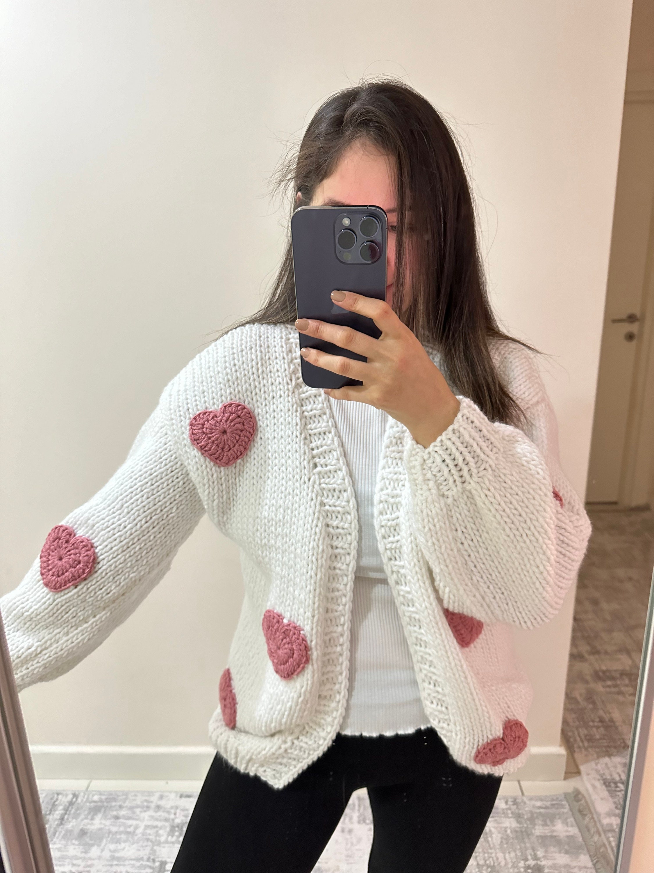 Handmade Pink Heart Cardigan / Valentines Gift / Chunky and Cozy