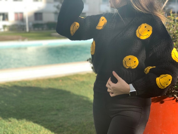 Smiley Face Cardigan | Unisex Sweater | Smiley Sweater for Smiley Face Cardigan | Unisex Sweater | Smiley Sweater for