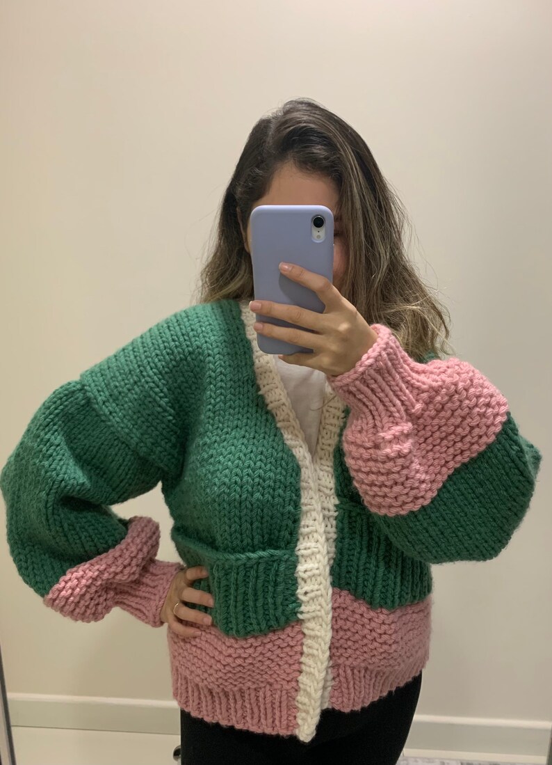 Green and Pink Color Cardigan Christmas Gift Cardigan for Woman