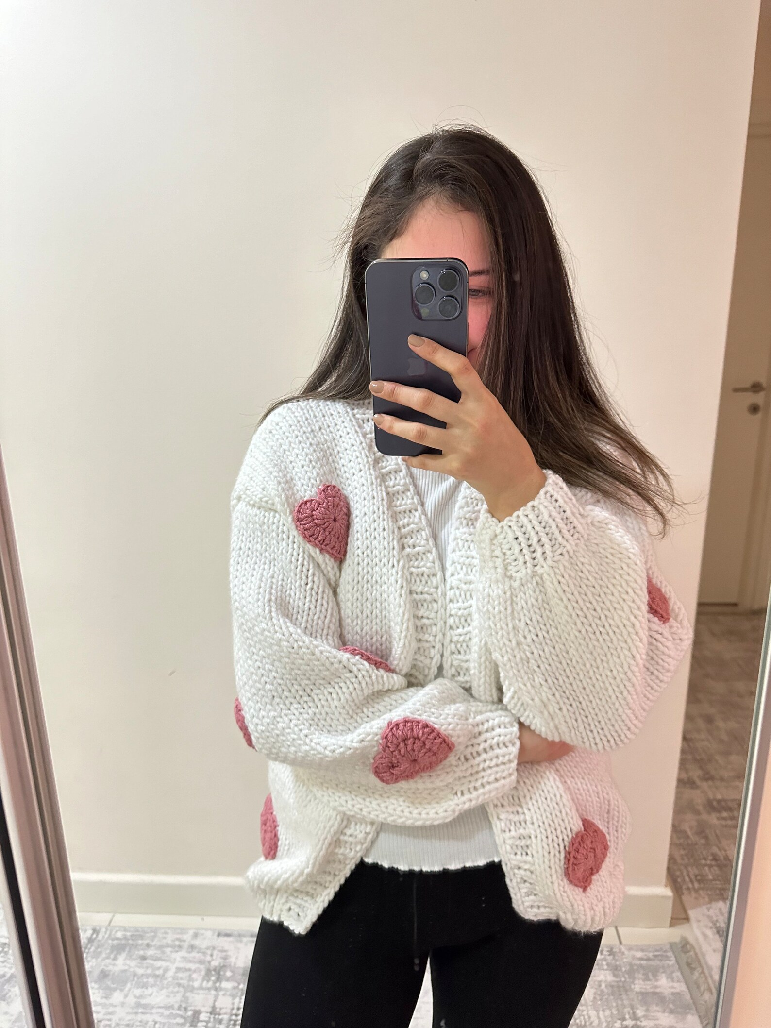 Handmade Pink Heart Cardigan / Valentines Gift / Chunky and Cozy