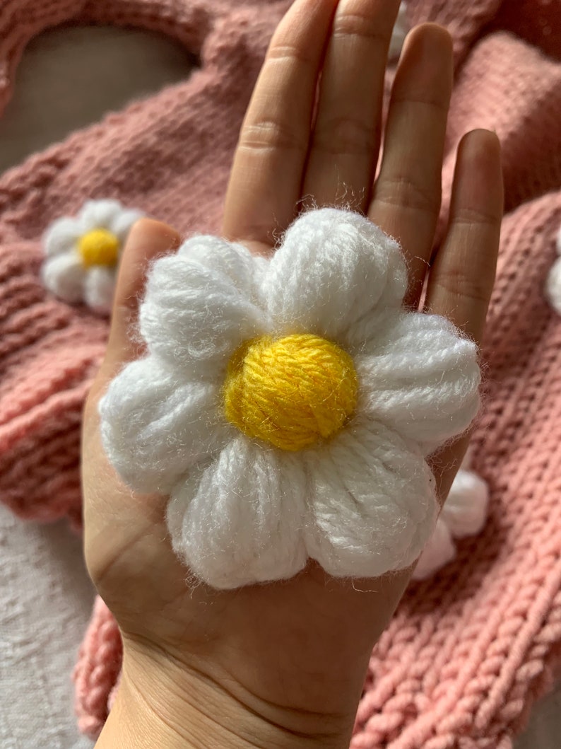 10 Pieces Flowers Flower Cardigan Flowers For Sweater Gift For Her Handknit Flowers 3D Daisy Flowers Cardigan Crochet Flowers image 1