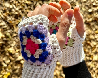 Crochet Handmade Granny Square Gloves | Fingerless Gloves | Winter Gloves | Gift for Her