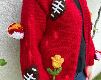 Handmade Football Cardigan | NFL Cardigan | Kansas City Chief Cardigan | American Football Cardigan