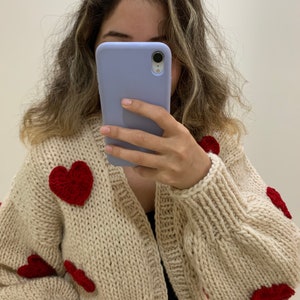 Rhinestone Red Heart Round-Neck Cardigan main image 0