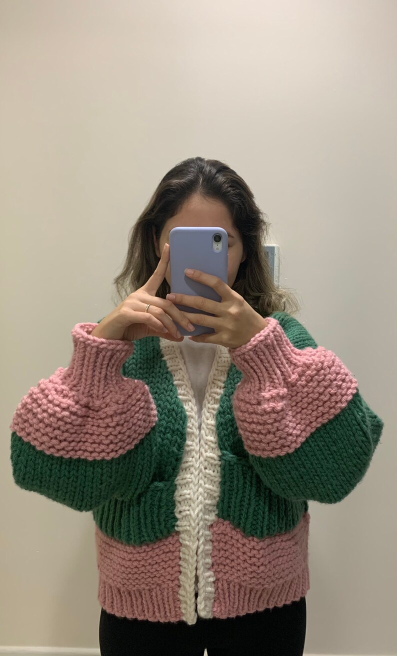 Green and Pink Color Cardigan Christmas Gift Cardigan for Woman