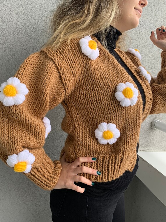 Daisy Flowers Cardigan for Her Handmade 