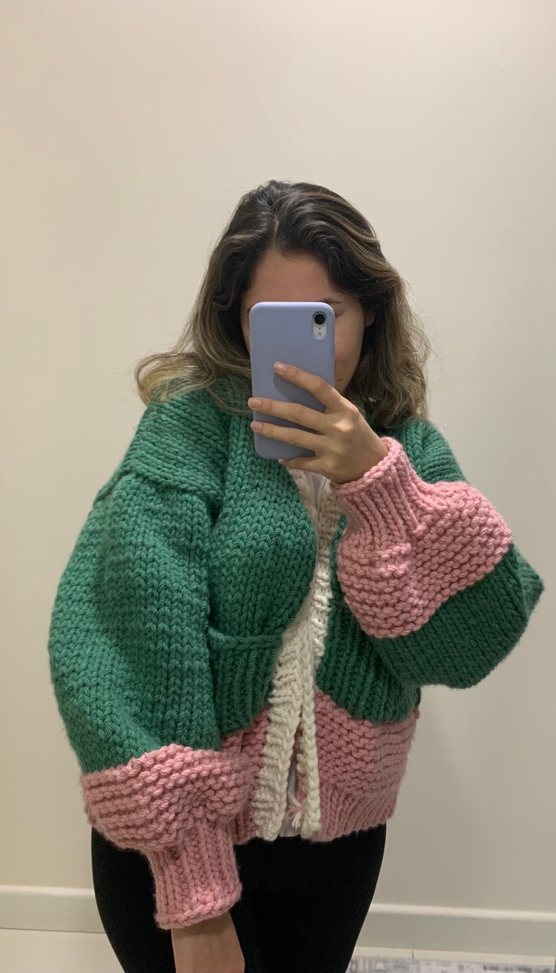 Green and Pink Color Cardigan Christmas Gift Cardigan for Woman