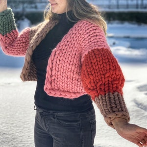 Dikke wollen trui voor haar Merino Wol Handgemaakte Chunky Cardigan Valentijnscadeau Wol garen Kleurrijk Vest afbeelding 7