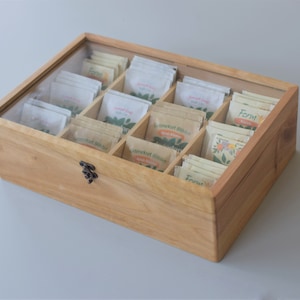 Walnut Tea Box with Glass Top: Multi-Purpose Organizer