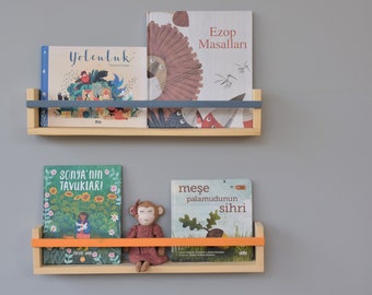 Estante flotante de madera rústica hecho a mano - Librería infantil y para guardería
