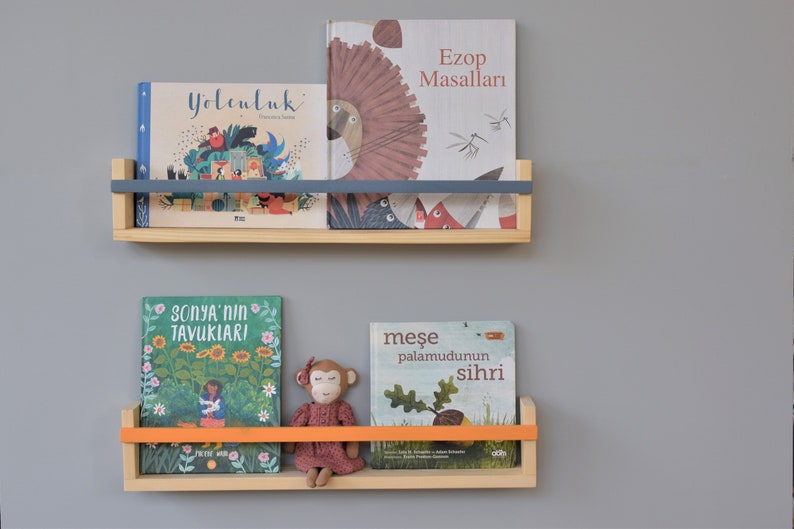 Holz Bücherregal, rustikales Bücherregal, schwebendes Regal, Kinderzimmer Regal, Wandregal, Kinder Bücherregal, Babyzimmer Regal, Buch Aufbewahrung Bild 1