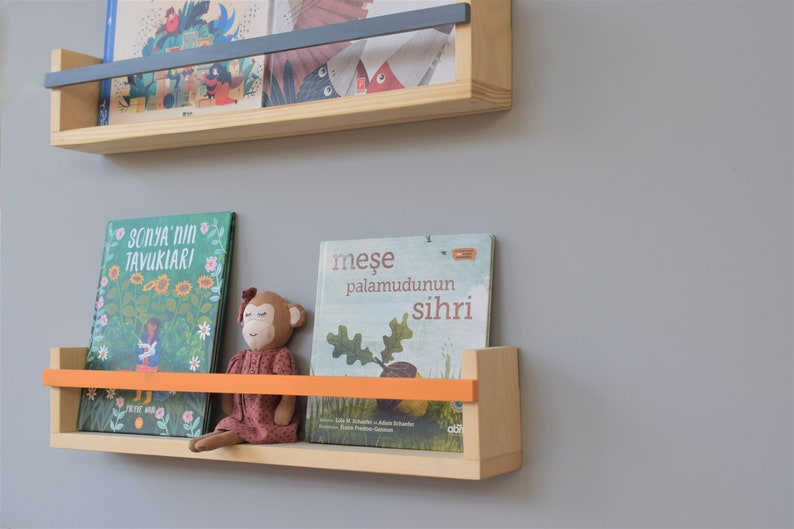 Holz Bücherregal, rustikales Bücherregal, schwebendes Regal, Kinderzimmer Regal, Wandregal, Kinder Bücherregal, Babyzimmer Regal, Buch Aufbewahrung Bild 7