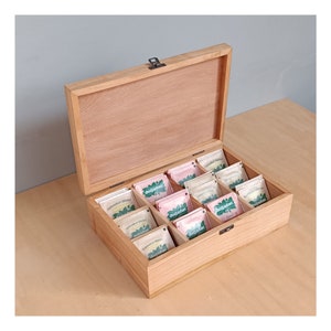 christmas gift, tea box, solid wood tea box, cherry wood tea box, tea organizer, keepsake box