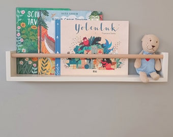 Estantería infantil de madera de haya hecha a mano - Estantería flotante para guardería
