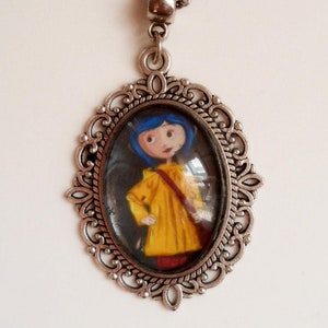 Coraline dangle earrings, Coraline necklace pendant, Coraline pin, Coraline keychain Halloween jewelry for Tim Burton fans gift for friend