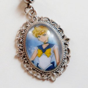 Sailor moon jewelry anime necklace, Sailor Uranus dangle earrings, anime cameo charm keychain fan art gift for friend nostalgia jewelry