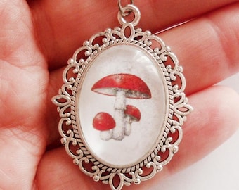 Collana con fungo rosso, orecchini pendenti floreali, orecchini a fungo di Halloween, orecchini celestiali da strega, orecchini vistosi, regalo per donne