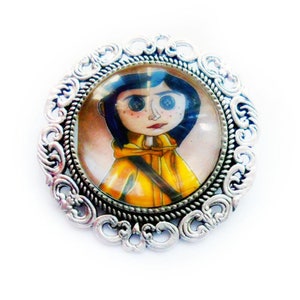 Still Badge Coraline, dangle earrings, Coraline necklace pendant, Coraline pin, Coraline keychain Halloween jewelry for Tim Burton fans gift