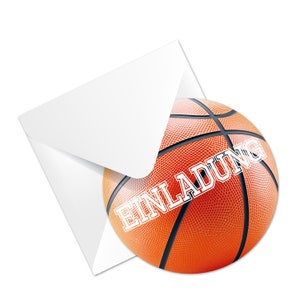 12 Einladungskarten Kindergeburtstag Basketball, Kinder Geburtstagseinladung für alle Sport Begeisterten Jungs und Mädchen, rund - Kigebu