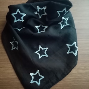 Star Black bandana, best gift for him, boho Neck scarf, black white star, men scarf, star cotton headband