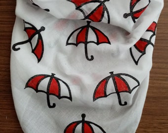 Red white umbrella decor bandana, Red dress accessory, cotton Red bandana, bandana for women, boho neck scarf, unique bandana gift