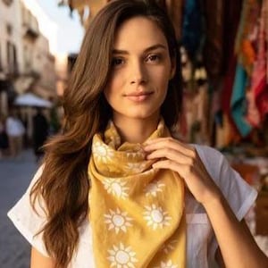 Cotton Sun bandana, sun shine print, cotton bandana, Yellow headband, mens bandana, boho bandana, block print bandana, neck bandana scarf