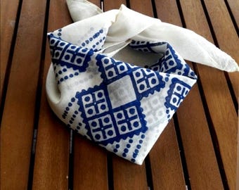 White Cotton Bandana for Women, Block Print Hair Bandana, Traditional Scarf,