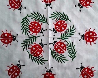 Ladybug Print Cotton Bandana, Cute Hair Bandana, Small Scarf for Women,