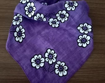 Purple Floral Cotton Bandana, Bohemian Hair Bandana, Handmade Neck Scarf, Valentines day gift,
