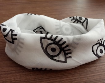 Eye Print Cotton Bandana, Evil Eye Hair Bandana, Mystical Boho Neck Scarf,