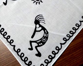 Kokopelli Print Cotton Bandana, Boho Spiritual Scarf, Unisex Hair Bandana,