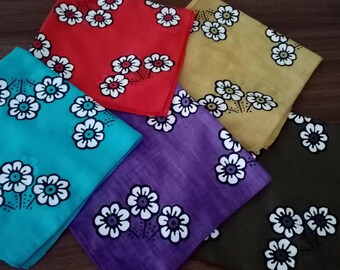 Organic Cotton Bandana Set of 5: Daisy Scarf, Hair Scarf - 21x21 Inch,