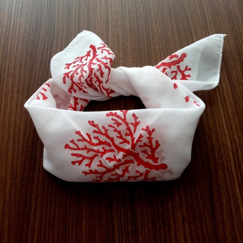 Cotton Red coral bandana, hippie headbands, woman accessories, unisex hair scarf, image 3